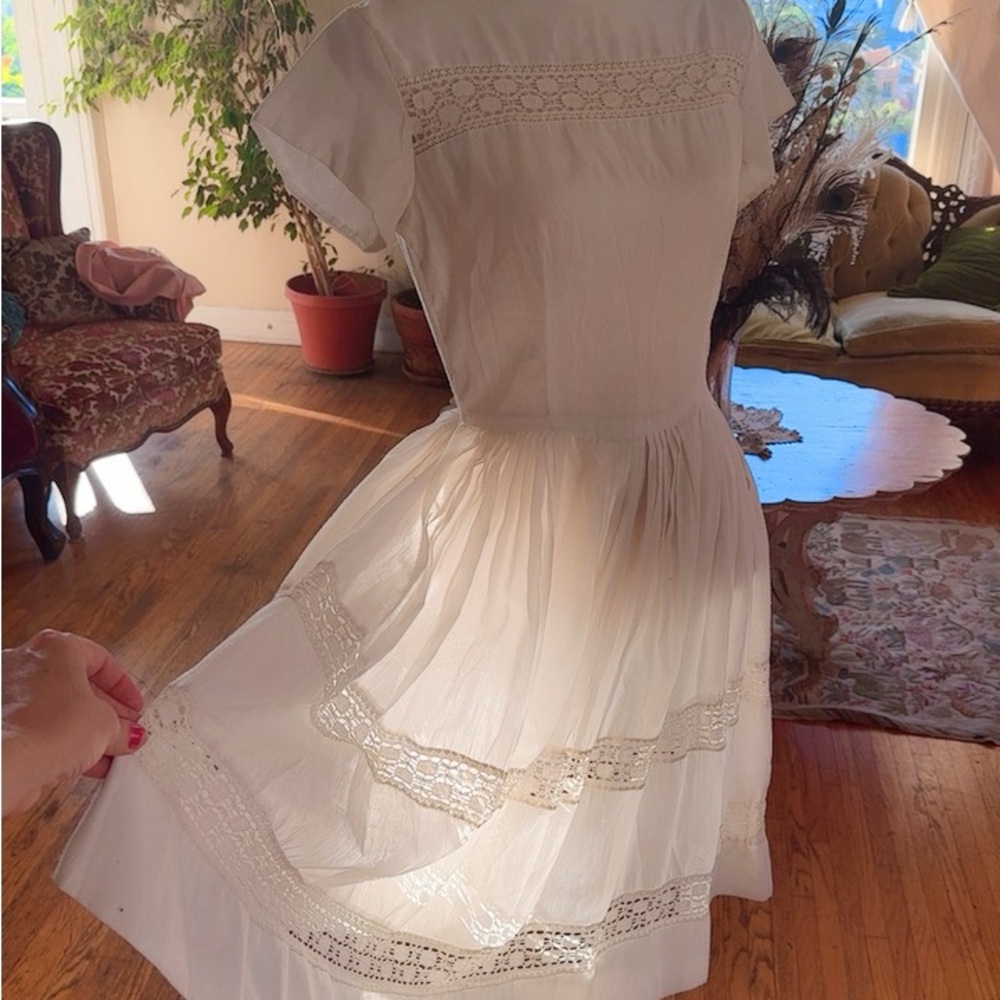 Vintage White Lace and Cotton Dress